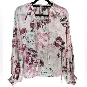 NWT American Rag Boho Floral Peasant Sheer Blouse Top Size Small‎